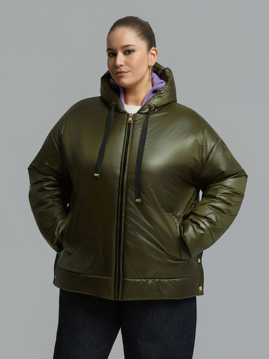 Дълго Дамско Puffer Якета За Зима Каки 8604.4007.Н-khaki
