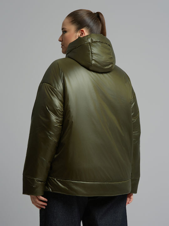 Дълго Дамско Puffer Якета За Зима Каки 8604.4007.Н-khaki