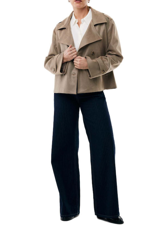 Women's Brown Half Coat with Buttons