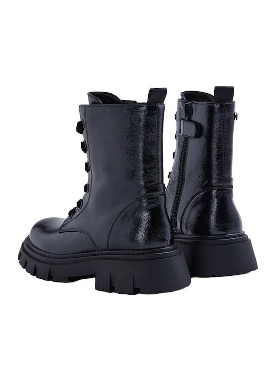 Kinderstiefel aus Lackleder mit Schnürsenkeln Schwarz