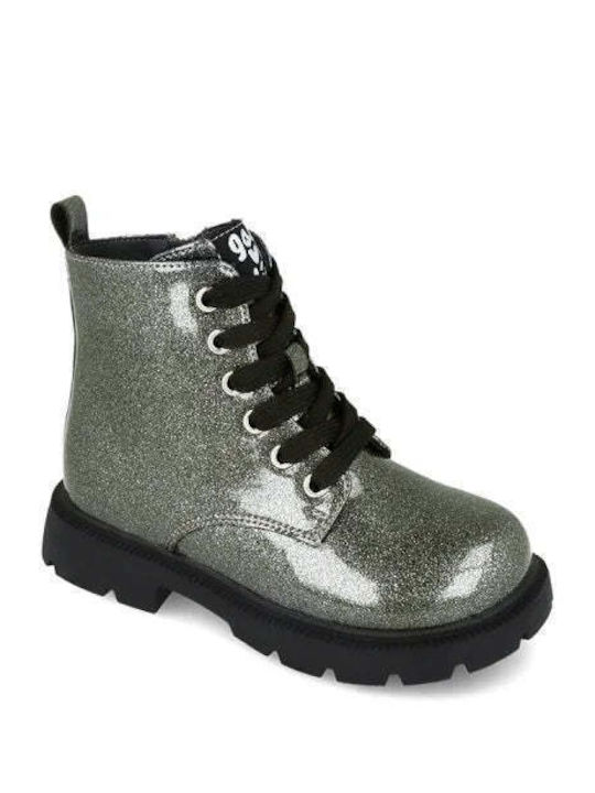 Anatomische Leder Kinderstiefel mit Reissverschluss Silber