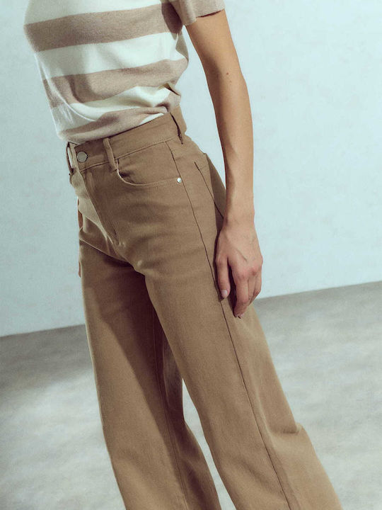 Celestino Дамско Джинси Висока Талия Wide Leg Loose Fit Светлокафяво