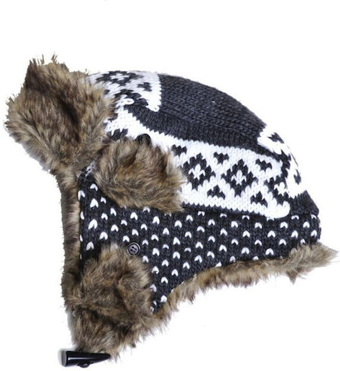 Earflap Unisex Σκούφος Πλεκτός σε Μαύρο χρώμα