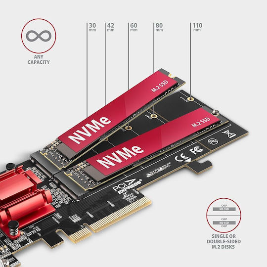 Axagon Κάρτα PCIe σε 2 θύρες M.2
