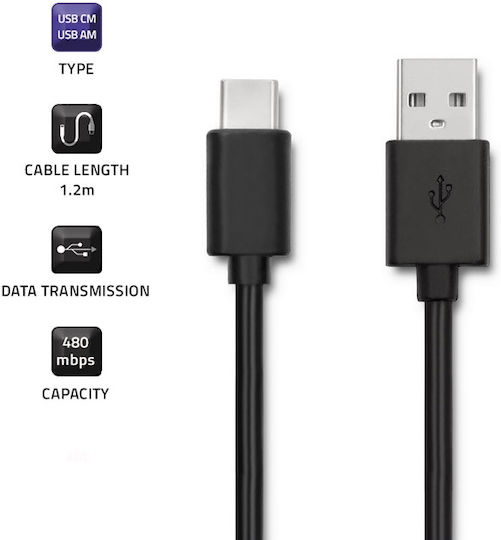Qoltec USB 2.0 Kabel USB-C männlich - USB-A Schwarz 1.2m (50488)