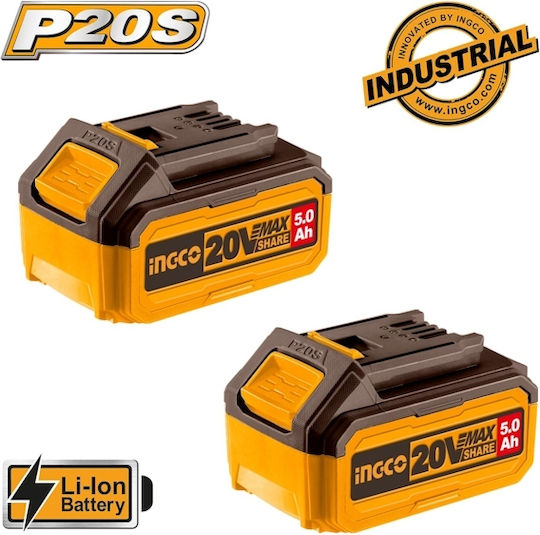 Ingco Set 3 Lithium Werkzeug Batterien 20V mit Batteriekapazität 5Ah