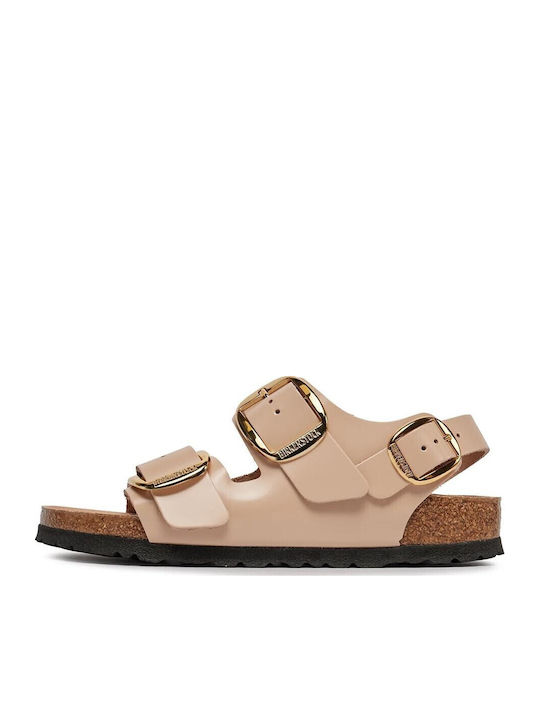 Milano Leather Women's Flat Sandals with Strap in Beige Color Narrow Fit
