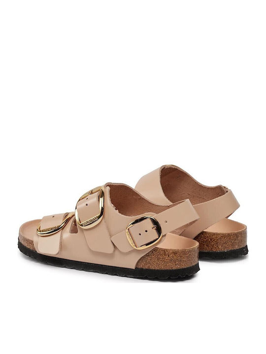 Milano Leather Women's Flat Sandals with Strap in Beige Color Narrow Fit