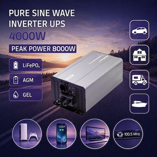 Qoltec Qoltec Pure Sine Wave Inverter 12v To 230v 4000/8000w Ups Bypass Usb Compatible Lifepo4 Gel Agm