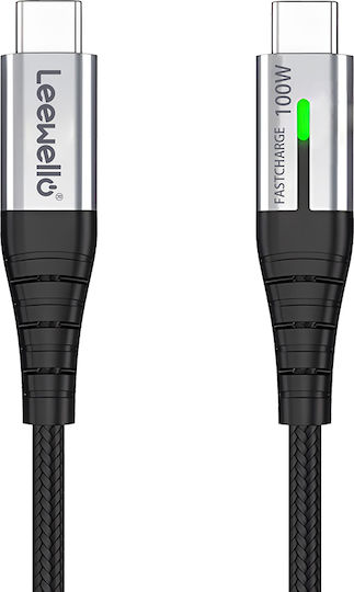 Leewello Lw-205 USB 2.0 Cable USB-C male - USB-C 100W PD Μαύρο 2m