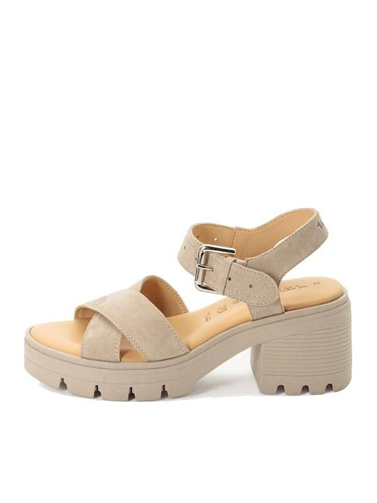 Damen Sandalen Aus Leder Beige