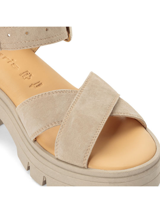 Damen Sandalen Aus Leder Beige