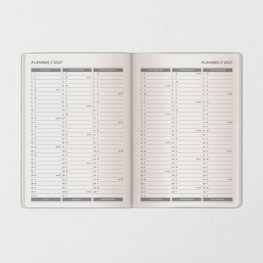 Type Center Daily Agenda A5 2027 Pink Leather 14x20.5cm (with Personalization)
