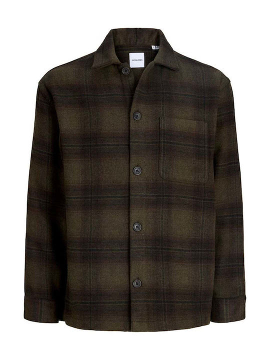 Long Sleeve Shirt in Wide Fit Checked Dark Green