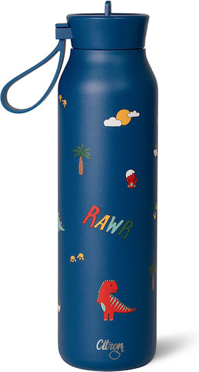 Citron Rostfreier Stahl Kinder Trinkflasche Dinosaurier Thermos mit Stroh Blau 500ml