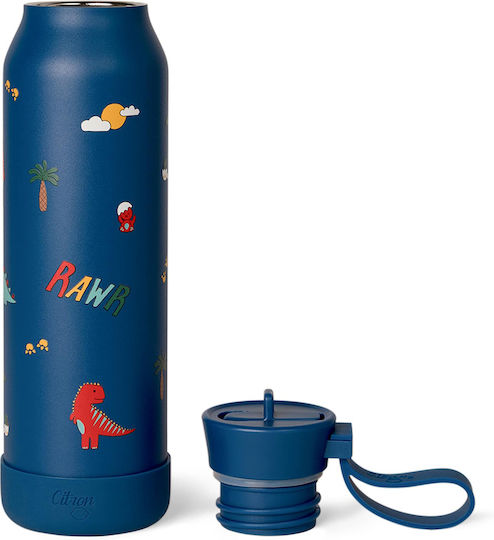 Citron Rostfreier Stahl Kinder Trinkflasche Dinosaurier Thermos mit Stroh Blau 500ml