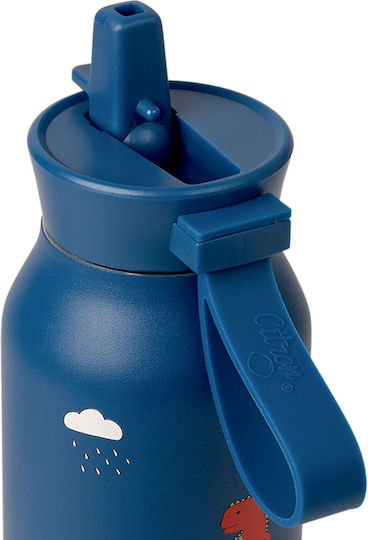 Citron Rostfreier Stahl Kinder Trinkflasche Dinosaurier Thermos mit Stroh Blau 500ml