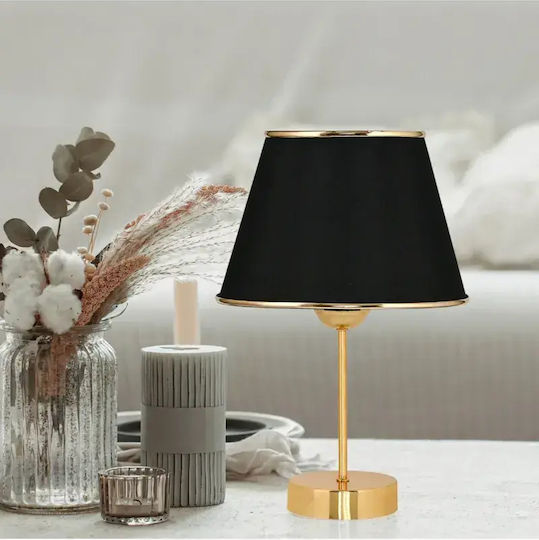 SteweHome Lampă de Masă Metalică pentru Bază de Bec E14 cu Pălărie Neagră și Bază Aurie