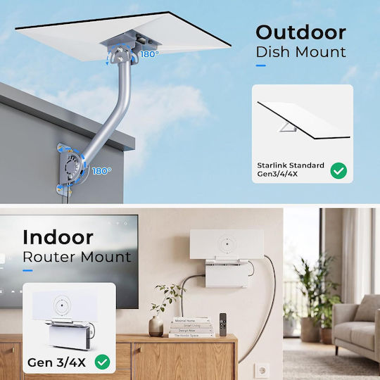 Suport Reglabil de Perete și Acoperiș la 360 de Grade Starlink Standard Gen 3 V3 Gen 4 Siwket Kit de Montare 2 în 1 Suport pentru Router Oțel Mangan Rezistent la Intemperii
