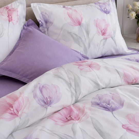 Pucioasa Σετ Παπλωματοθήκη 200x230cm Διπλή με 4 Μαξιλαροθήκες & 1 Σεντόνι Pastel Tulips
