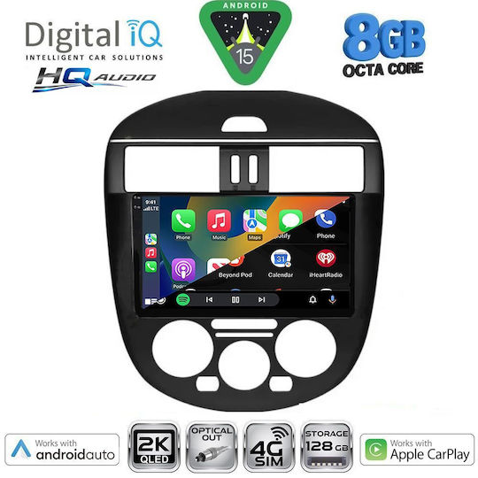 Digital IQ Автомобилна Аудио Система за Nissan Tiida 2013-2023 с A/C (Bluetooth/USB/Вграден Wi-Fi/GPS/Apple CarPlay/Android Auto) с Touch Screen 9"