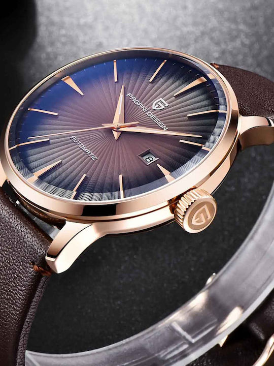 Pagani Design Ceas Barbati 43mm Automat cu Curea Din Piele Maro