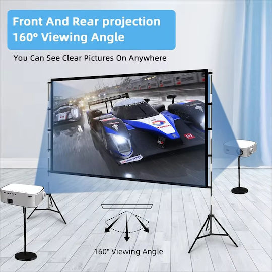 Екран за Проектор 100" 2 Трипода 4k Hd 16:9 Soft White Платно Home Cinema 220x142cm