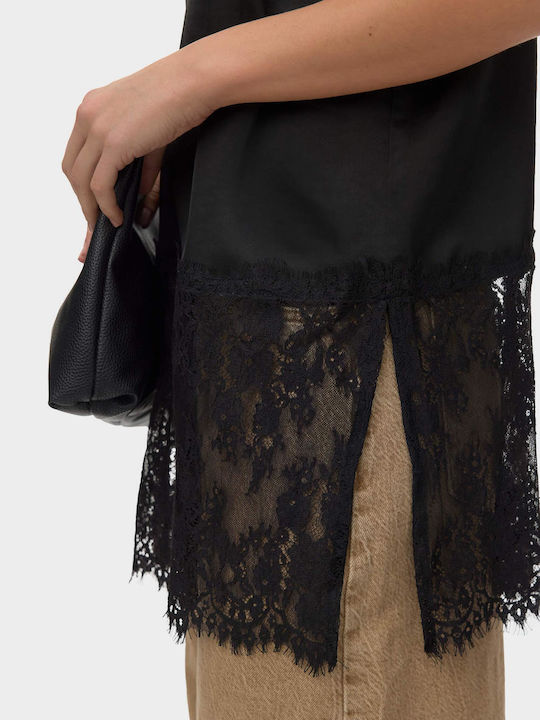 Damen Bluse Satin mit Spaghetti-Träger V-Ausschnitt Blumen Schwarz