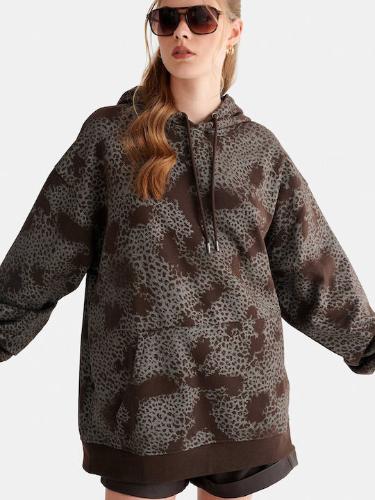 Damen Bluse Tierdruck Braun