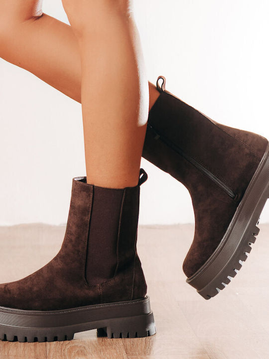 Suede Women's Chelsea Ankle Boots Brown