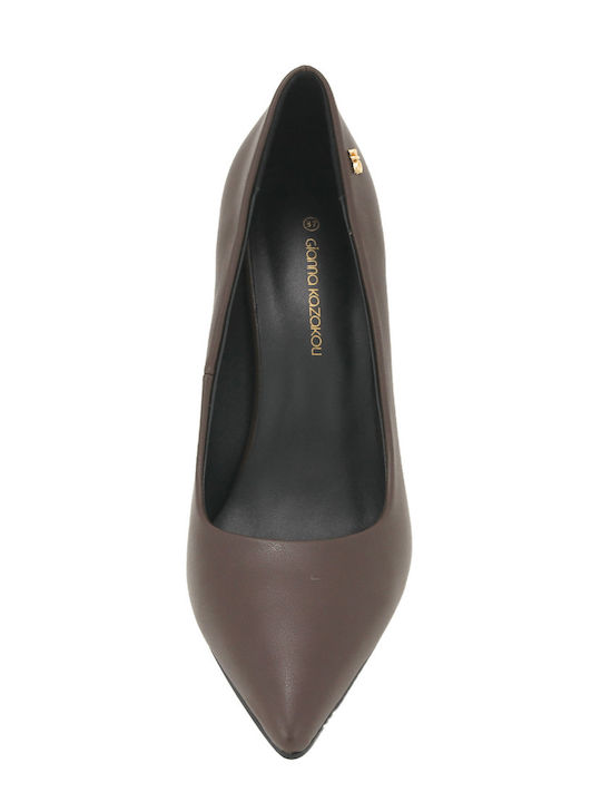 Leder Pumps mit Hohem Absatz Braun