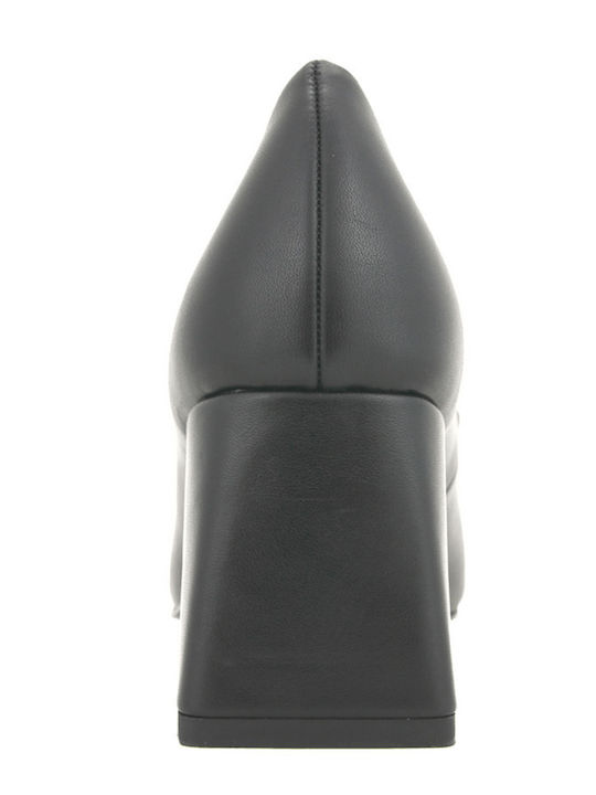 Leder Pumps mit Mittelhohem Absatz Schwarz