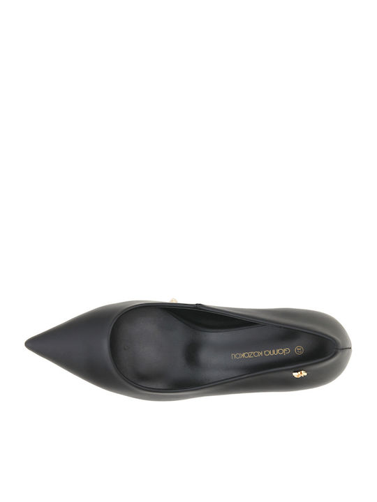 Leder Pumps mit Mittelhohem Absatz Schwarz