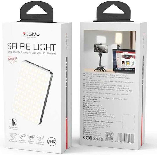 Yesido Selfie Ringlicht Dh12 Usb-c 3000mah 6w 120 LEDs Clip-on Design Schwarz