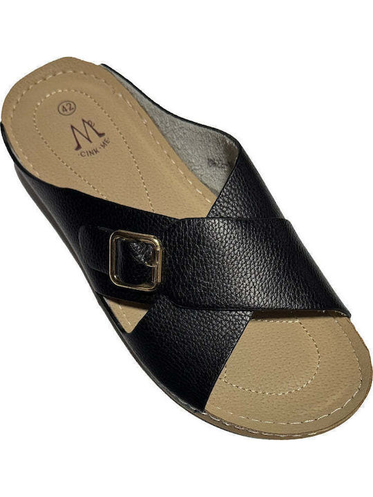 Damen Anatomische Flache Sandalen Schwarz