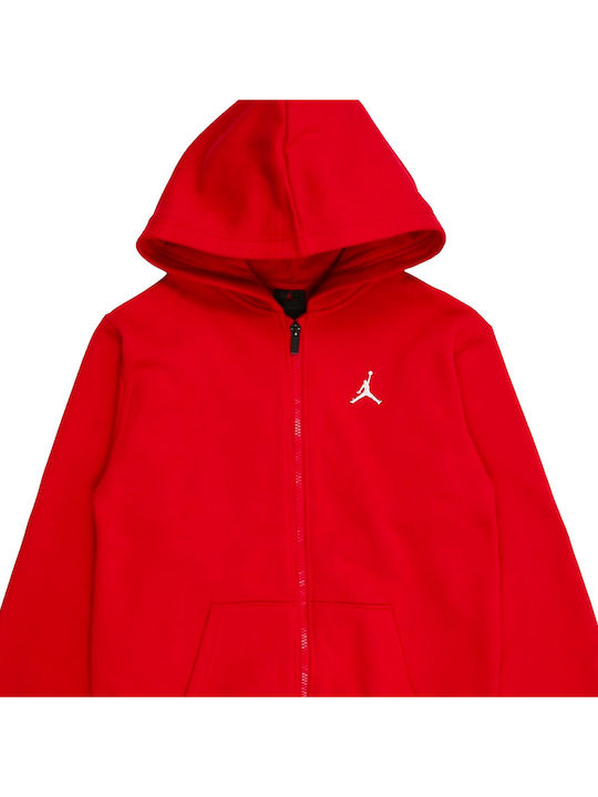 Fleece Kinder-Sweatshirt Strickjacke mit Kapuze und Taschen Rot