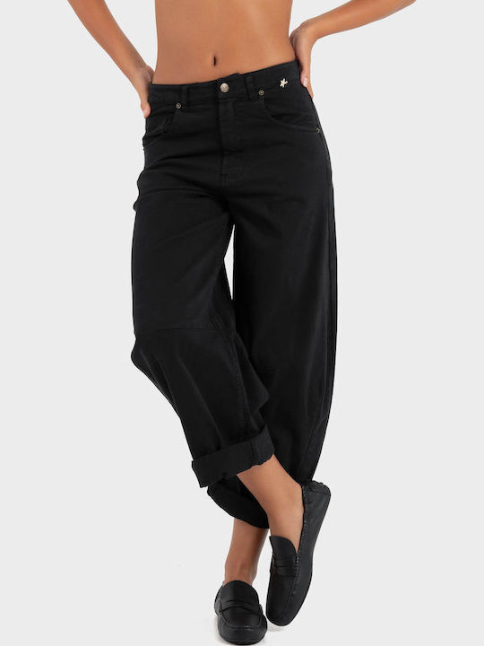 Damen Stoffhose in Loose Passform Schwarz M40F0071-Schwarz