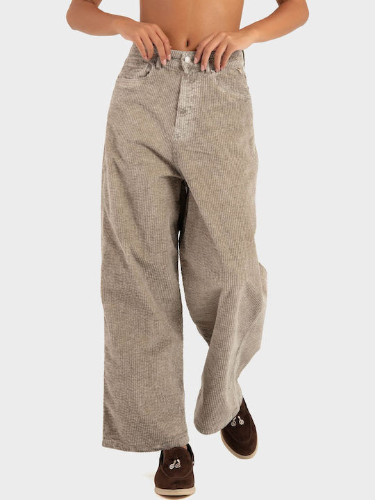 Damen Hochbund Zeichenfolge Hose Taupe