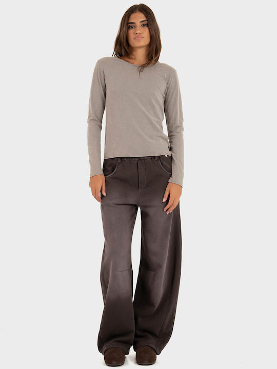 Damen Stoffhose mit Gummiband in Lose Passform Braun M40F0074-Braun