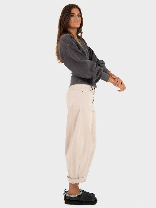 Damen Stoffhose in Loose Passform Hellbeige M40F0071-Hellbeige