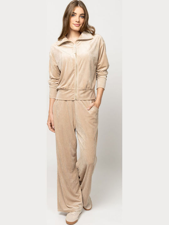 Damen Hochbund Zeichenfolge Hose mit Gummiband Beige