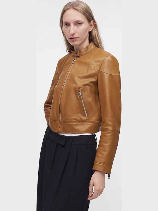 Leather Women's Biker Jacket Rust
