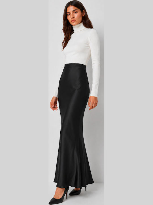Satin Maxi Damenrock Schwarz