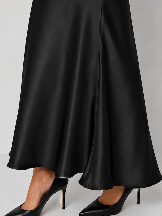 Satin Maxi Damenrock Schwarz
