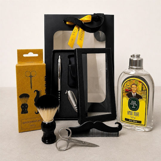 Set de bărbierit premium Gentleman Eyüp Sabri Tuncer No 4 Loțiune Aftershave Set complet de bărbierit Set de accesorii metalice în geantă elegantă