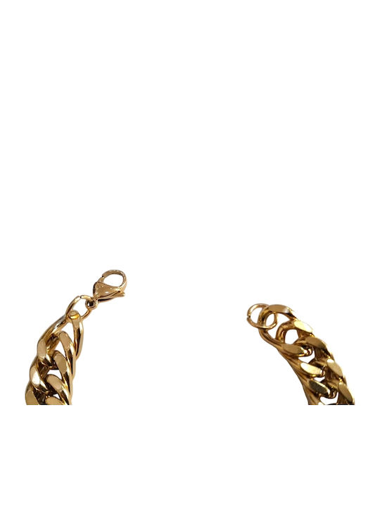 Kalliopi Silver Men's Chain Bracelet Gold Plated Steel With Diamond 20cm