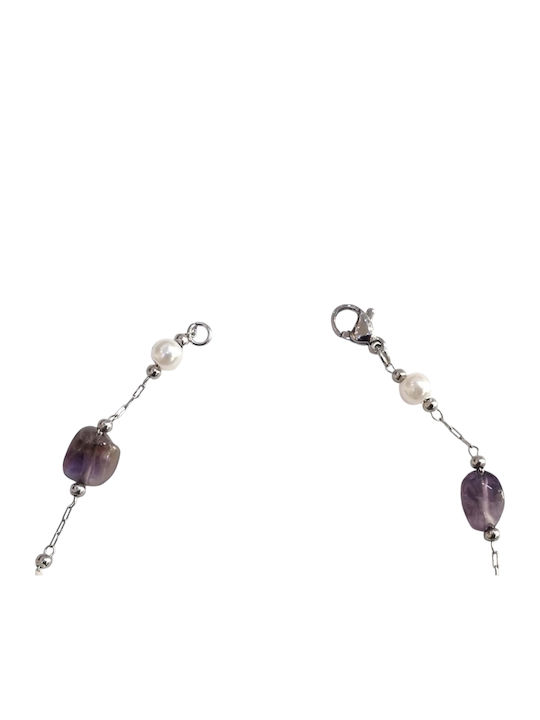 Kalliopi Silver Γυναικείο Βραχιόλι Αλυσίδα από Ατσάλι Επιχρυσωμένο με Πέρλες 21cm