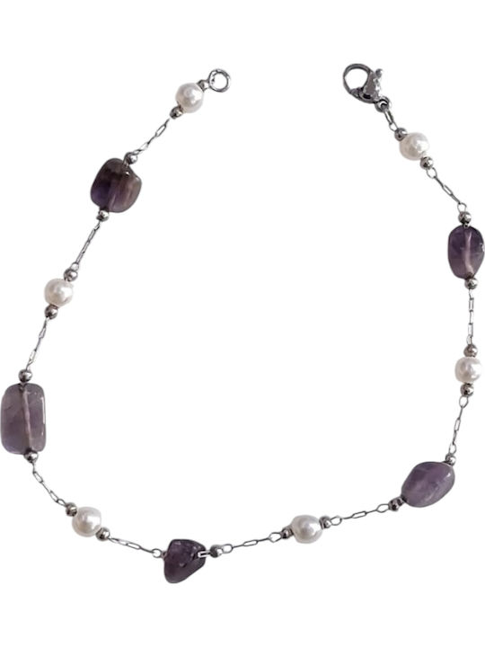 Kalliopi Silver Γυναικείο Βραχιόλι Αλυσίδα από Ατσάλι Επιχρυσωμένο με Πέρλες 21cm