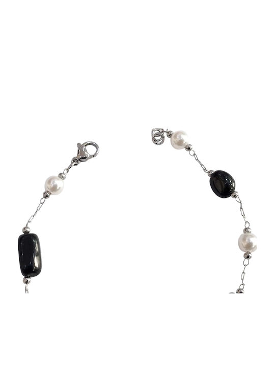 Kalliopi Silver Women's Steel Chain Bracelet with Pearls 21cm