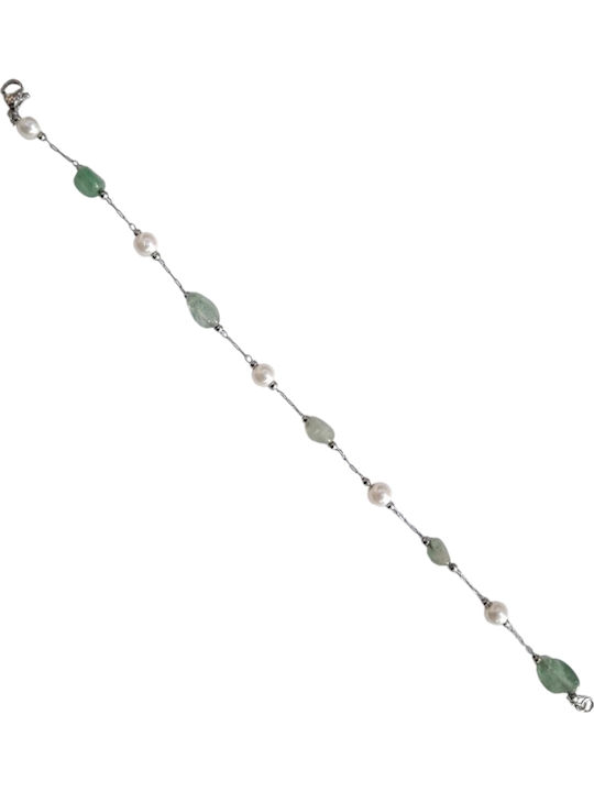 Kalliopi Silver Γυναικείο Βραχιόλι Αλυσίδα από Ατσάλι Επιχρυσωμένο με Πέρλες 21cm